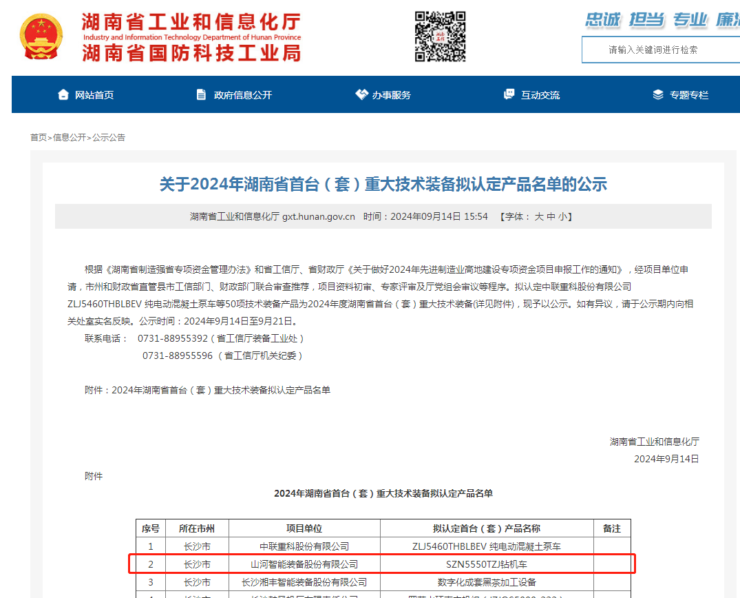2138cn太阳集团城智能产品入选湖南省首台(套)重大技术设备产品名单